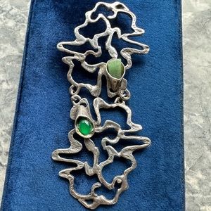 SOLD Vintage brutalist style sterling silver pendant with Jade